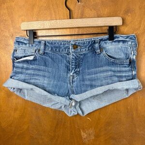 Vintage Express Blue Y2K Denim Micro Mini Shorts Jean 12 Short Mcbling Low Rise